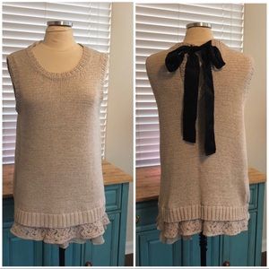 SOLD Maille Clu Beige Lace Hem Tunic